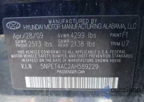 2010 Hyundai Sonata Gls from USA, damaged, VIN 5NPET4AC2AH589229